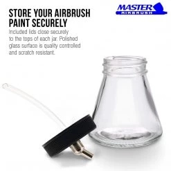 Master Airbrush Airbrush Cups & Jars (Pack Of 10) TB-010 Empty 2.7-Ounce (80cc) Glass Jar Bottles With 30 Degree­ Down Angle Adaptor Lid Assembly - Fits Dual-Action Siphon Feed Airbrushes
