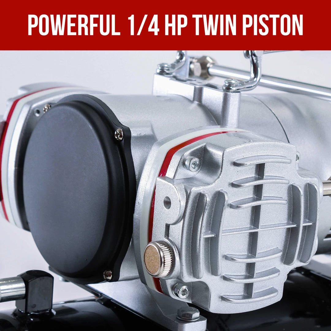 Master Airbrush Professional High Performance Twin Cylinder Piston Airbrush Air Compressor With Air Storage Tank, Regulator, Gauge & Water Trap Filter 5 Master Airbrush Professional High Performance Twin Cylinder Piston Airbrush Air Compressor With Air Storage Tank, Regulator, Gauge & Water Trap Filter