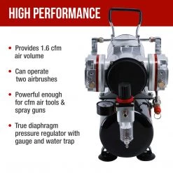 Master Airbrush Professional High Performance Twin Cylinder Piston Airbrush Air Compressor With Air Storage Tank, Regulator, Gauge & Water Trap Filter 11 Master Airbrush Professional High Performance Twin Cylinder Piston Airbrush Air Compressor With Air Storage Tank, Regulator, Gauge & Water Trap Filter