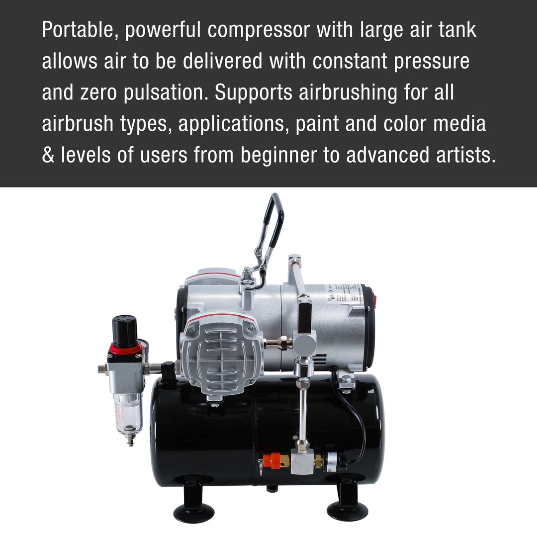 Master Airbrush Professional High Performance Twin Cylinder Piston Airbrush Air Compressor With Air Storage Tank, Regulator, Gauge & Water Trap Filter 7 Master Airbrush Professional High Performance Twin Cylinder Piston Airbrush Air Compressor With Air Storage Tank, Regulator, Gauge & Water Trap Filter