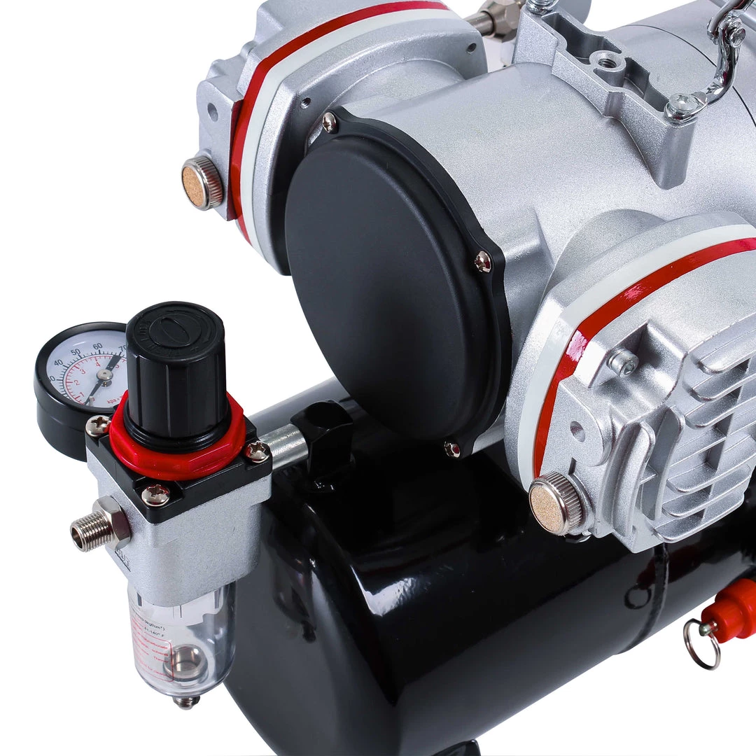 Master Airbrush Professional High Performance Twin Cylinder Piston Airbrush Air Compressor With Air Storage Tank, Regulator, Gauge & Water Trap Filter 8 Master Airbrush Professional High Performance Twin Cylinder Piston Airbrush Air Compressor With Air Storage Tank, Regulator, Gauge & Water Trap Filter