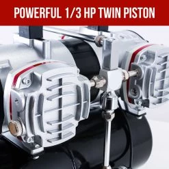 Master Airbrush Professional High Performance 4 Cylinder Piston Airbrush Air Compressor With Air Storage Tank, Regulator, Gauge & Water Trap Filter