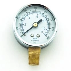 Devilbiss Air Valves & Regulators Pressure Gauge 0-160 PSI 2 In. Diameter, 1/4 NPT (M), Bottom Port