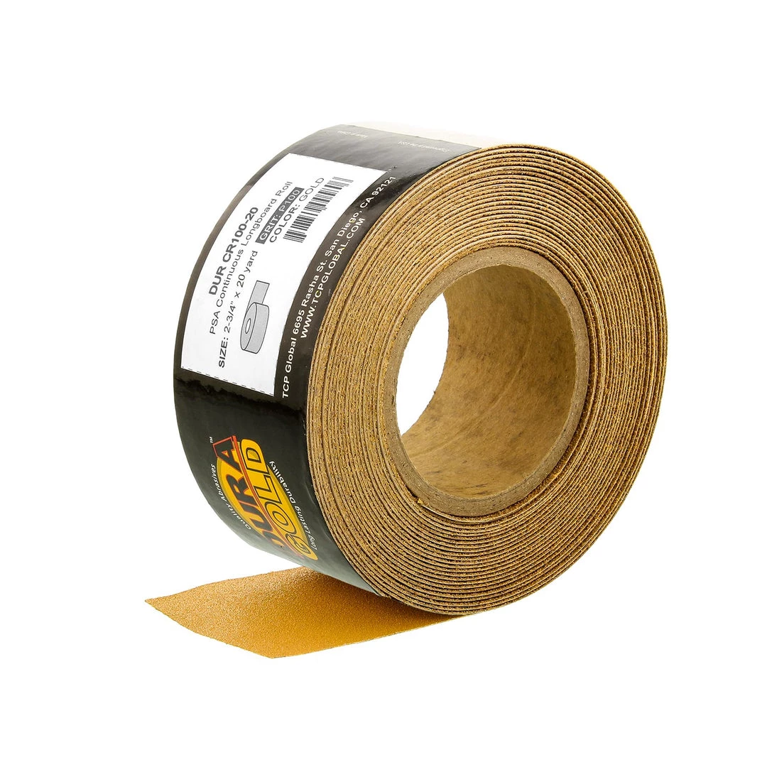 Dura-Gold 100 Grit Gold - Longboard Continuous Roll PSA Stickyback Self Adhesive Sandpaper 20 Yards Long By 2-3/4" Wide 3M Longboard 3 Dura-Gold 100 Grit Gold - Longboard Continuous Roll PSA Stickyback Self Adhesive Sandpaper 20 Yards Long By 2-3/4" Wide 3M Longboard