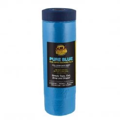 Dura-Gold 106" Wide X 46' Long Roll Pure Blue Pre-Taped Masking Film, Pre-Folded Overspray Paintable Plastic Protective Sheeting, Pull Down Drop Sheet