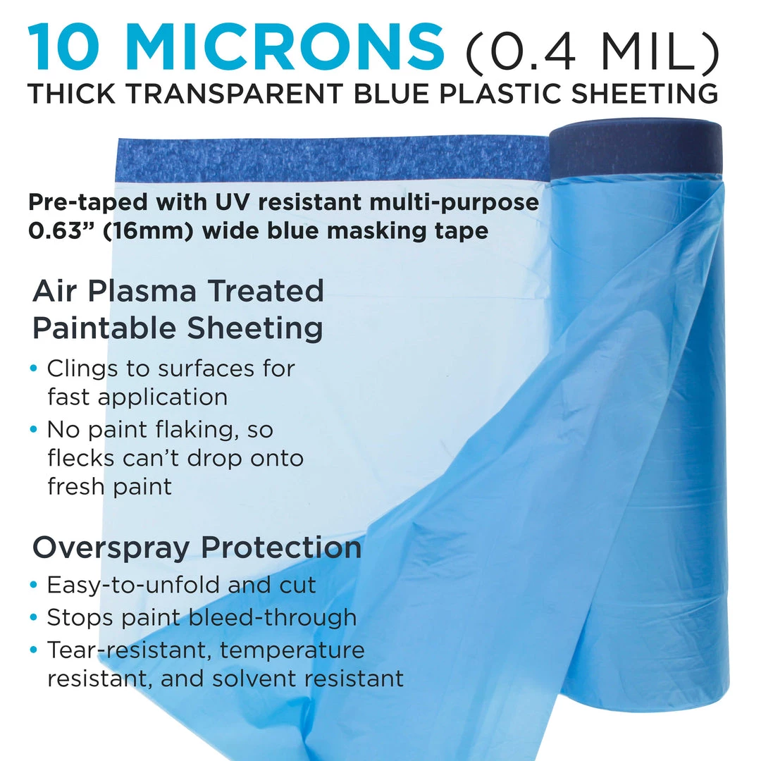 Dura-Gold 106" Wide X 46' Long Roll Pure Blue Pre-Taped Masking Film, Pre-Folded Overspray Paintable Plastic Protective Sheeting, Pull Down Drop Sheet 5 Dura-Gold 106" Wide X 46' Long Roll Pure Blue Pre-Taped Masking Film, Pre-Folded Overspray Paintable Plastic Protective Sheeting, Pull Down Drop Sheet
