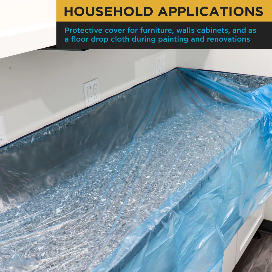 Dura-Gold 106" Wide X 46' Long Roll Pure Blue Pre-Taped Masking Film, Pre-Folded Overspray Paintable Plastic Protective Sheeting, Pull Down Drop Sheet 7 Dura-Gold 106" Wide X 46' Long Roll Pure Blue Pre-Taped Masking Film, Pre-Folded Overspray Paintable Plastic Protective Sheeting, Pull Down Drop Sheet