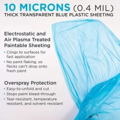 Dura-Gold 12' X 400' Roll Of Pure Blue Premium Overspray Paintable Plastic Sheeting - 0.4 Mil, Protective Masking Film Cover - Auto Painting Household