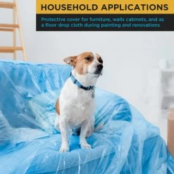 Dura-Gold 12' X 400' Roll Of Pure Blue Premium Overspray Paintable Plastic Sheeting - 0.4 Mil, Protective Masking Film Cover - Auto Painting Household