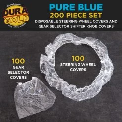 Dura-Gold 200 Piece Set Of Disposable Steering Wheel Covers And Gear Selector Shifter Knob Covers - Universal Fit, Clear Plastic With Elastic Bands