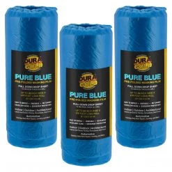 Dura-Gold 24" Wide X 177' Long Roll Of Pure Blue Pre-Folded Masking Film, 3 Pack, Overspray Paintable Plastic Protective Sheeting, Pull Down Drop Sheet