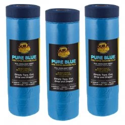 Dura-Gold 43" Wide X 65' Long Roll Of Pure Blue Pre-Taped Masking Film, 3 Pack - Overspray Paintable Plastic Protective Sheeting, Pull Down Drop Sheet