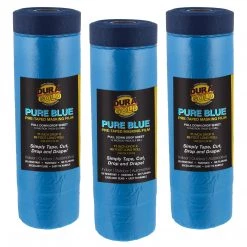 Dura-Gold 71" Wide X 65' Long Roll Of Pure Blue Pre-Taped Masking Film, 3 Pack - Overspray Paintable Plastic Protective Sheeting, Pull Down Drop Sheet