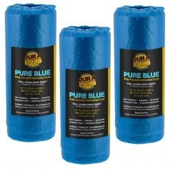 Dura-Gold 72" Wide X 59' Long Roll Of Pure Blue Pre-Folded Masking Film, 3 Pack - Overspray Paintable Plastic Protective Sheeting, Pull Down Drop Sheet