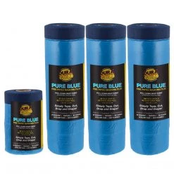 Dura-Gold Pure Blue Pre-Taped Masking Film, 4 Roll Variety Pack 22" 43" 71" 106", Overspray Paintable Plastic Protective Sheeting, Pull Down Drop Sheet