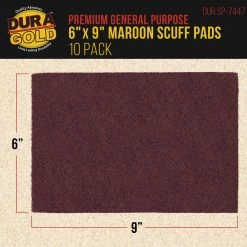 Dura-Gold Premium 6" X 9" Maroon General Purpose Scuff Pads, Box Of 10 - Scuffing, Sanding, Surface Adhesion Preparation Paint Primer Auto Autobody Scuffpads