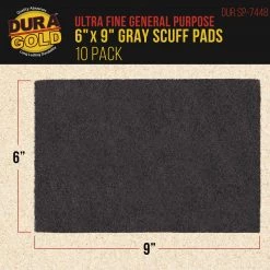Dura-Gold Premium 6" X 9" Gray Ultra Fine Scuff Pads, Box Of 10 - Final Scuffing Sanding, Cleaning, Paint Color Blend Surface Adhesion Paint Prep Auto