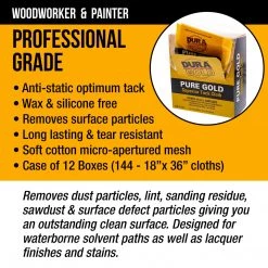 Dura-Gold - Pure Gold Superior Tack Cloths - Tack Rags (Case Of 144) - Woodworking And Painters Professional Grade - Removes Dust, Cleans Surfaces