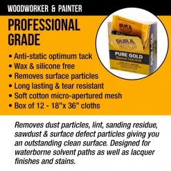 Dura-Gold Pure Gold Superior Tack Cloths - (Box Of 12) - Woodworker And Painters Grade - Compatible With Most Surfaces - Wax And Silicone Free And Anti-Static