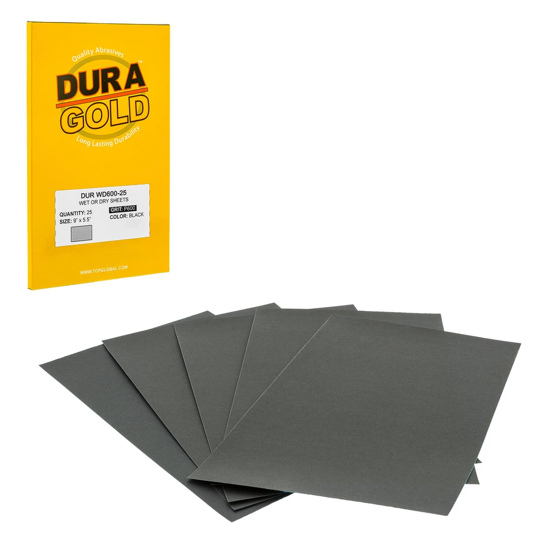 Dura-Gold 600 Grit - Wet Or Dry Sandpaper Finishing Sheets 5-1/2" X 9" Sheets - Box Of 25 3 Dura-Gold 600 Grit - Wet Or Dry Sandpaper Finishing Sheets 5-1/2" X 9" Sheets - Box Of 25
