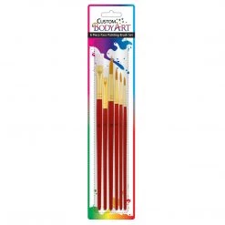 Custom Body Art 6 Piece Nylon Hair Face Painting Brush Set - 4 Round Size 2-4-6-10, 2 Flat Size 8-12