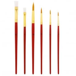 Custom Body Art 6 Piece Nylon Hair Face Painting Brush Set - 4 Round Size 2-4-6-10, 2 Flat Size 8-12