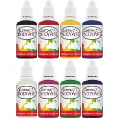 Custom Body Art 8 Primary Color Airbrush Temporary Tattoo Body Painting Set, 1 Oz. Bottles Alcohol-Based Body Paint