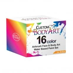 Custom Body Art Set Of 16 Colors 1-oz Bottles Of Water Based Face-Body Airbrush Colors Alcohol-Based Body Paint