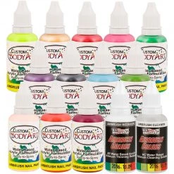 12 Secondary Colors Set Of Custom Body Art Professional Airbrush Nail Paint Plus Reducer And Cleaner In 1 Oz. Bottles Nail Decorating Paint