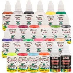 Nail Decorating Paint 24 Color Set Of Custom Body Art Professional Airbrush Nail Paint Plus 2 Reducers And 2 Cleaners In 1 Oz. Bottles