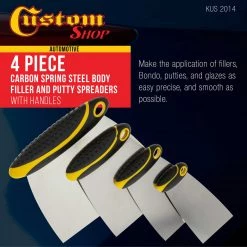 Custom Shop Body Filler Tools 4-Piece Set Of Carbon Spring Steel Body Filler And Putty Spreaders/Scraper Set With Handles (2", 3", 4" , 6")