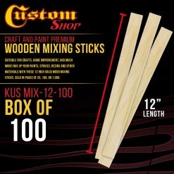 Custom Shop Sticks & Strainers 100 Craft & Paint Sticks - 12" Inch Premium Grade Wood Stirrers / Paddles - Use For Wood Crafts - Paddle To Mix Epoxy Resin Or Paint - Mixing Sticks