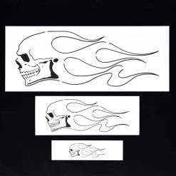 Custom Shop Airbrush Skull Fire Flame Stencil Set (Skull Design #1 In 3 Scale Sizes) - Laser Cut Reusable Templates
