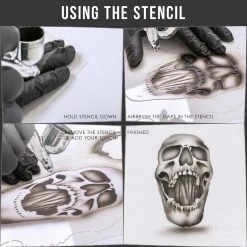 Stencils Custom Shop Airbrush Stencil Skull Design Set #8 (3 Different Scale Sizes) - 3 Laser Cut Reusable Templates
