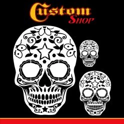 Custom Shop Airbrush Sugar Skull Day Of The Dead Stencil Set (Skull Design #10 In 3 Scale Sizes) - Laser Cut Reusable Templates