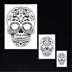 Custom Shop Airbrush Sugar Skull Day Of The Dead Stencil Set (Skull Design #10 In 3 Scale Sizes) - Laser Cut Reusable Templates