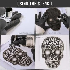 Custom Shop Airbrush Sugar Skull Day Of The Dead Stencil Set (Skull Design #10 In 3 Scale Sizes) - Laser Cut Reusable Templates