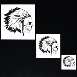 Stencils Custom Shop Airbrush Skeleton Skull Indian Chief Stencil Set (Skull Design #12 In 3 Scale Sizes) - Laser Cut Reusable Templates