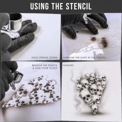 Custom Shop Airbrush Pile Of Skulls Stencil Set (3 Pack Of Same Skull Design) - Laser Cut Reusable Templates Stencils