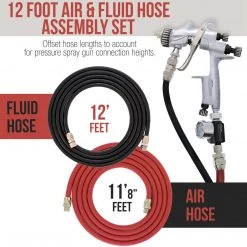 Master Pro Series 12 Foot Air And Fluid Hose Assembly Set With 3/8" NPS Air And 1/4" NPS Fluid Fittings For Spray Guns, Paint Pressure Pot Tanks, HD Pressure Pots