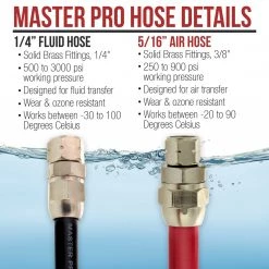 Master Pro Series 12 Foot Air And Fluid Hose Assembly Set With 3/8
