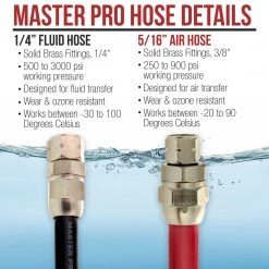 Master Pro Series 25 Foot Air And Fluid Hose Assembly Set With 3/8