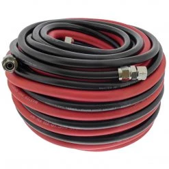 Master Pro Series 50 Foot Air And Fluid Hose Assembly Set With 3/8" NPS Air And 1/4" NPS Fluid Fittings For Spray Guns, Paint Pressure Pot Tanks, HD