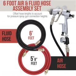 Master Pro Series 6 Foot Air And Fluid Hose Assembly Set With 3/8" NPS Air And 1/4" NPS Fluid Fittings For Spray Guns, Paint Pressure Pot Tanks, HD