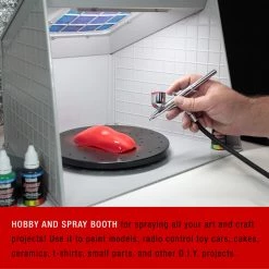 Master Airbrush Portable Hobby Airbrush Paint Spray Booth Kit With LED Lights, Turntable, Powerful Exhaust Fan With Filter & Extension Hose - Spray Painting Projects Airbrush Spray Booths