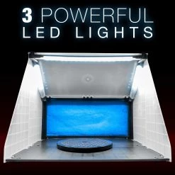 Master Airbrush Portable Hobby Airbrush Spray Booth Kit With LED Lights, Exhaust Extension Hose (Extends Up To 5.6 Feet) And 7.5 In. Diameter Revolving Turntable Airbrush Spray Booths