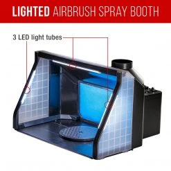 Master Airbrush Master Portable Hobby Airbrush Spray Booth Kit With LED Lights, Exhaust Extension Hose (Extends Up To 5.6 Feet) & 7.5 In. Diameter Revolving Turntable Airbrush Spray Booths