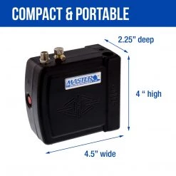 Master Airbrush Master Model C16-B - Black Mini Airbrush Air Compressor With 6 Foot Braided Air Hose With 1/8 In. Ends