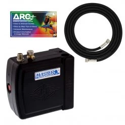 Master Airbrush Master Model C16-B - Black Mini Airbrush Air Compressor With 6 Foot Braided Air Hose With 1/8 In. Ends