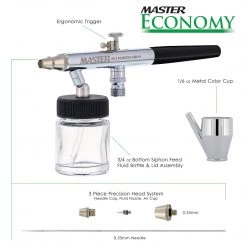 Master Airbrush Master Performance E90 Multi-Purpose Precision Dual-Action Siphon Feed Airbrush With Black Handle, 0.35 Mm Tip, 3/4 Oz Bottle Siphon Feed Airbrushes